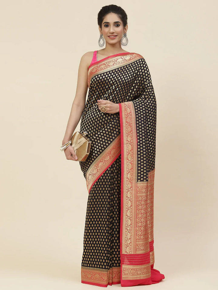 Zari Booti Crepe Plain Saree