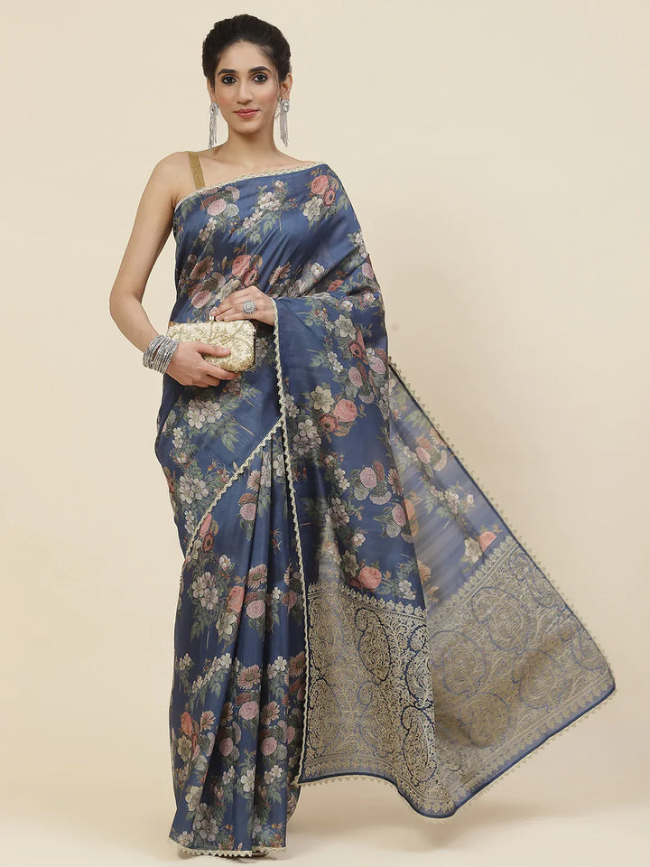 Digital Floral Printed Tussar Saree