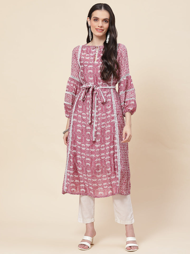 Floral Printed Muslin Kurta