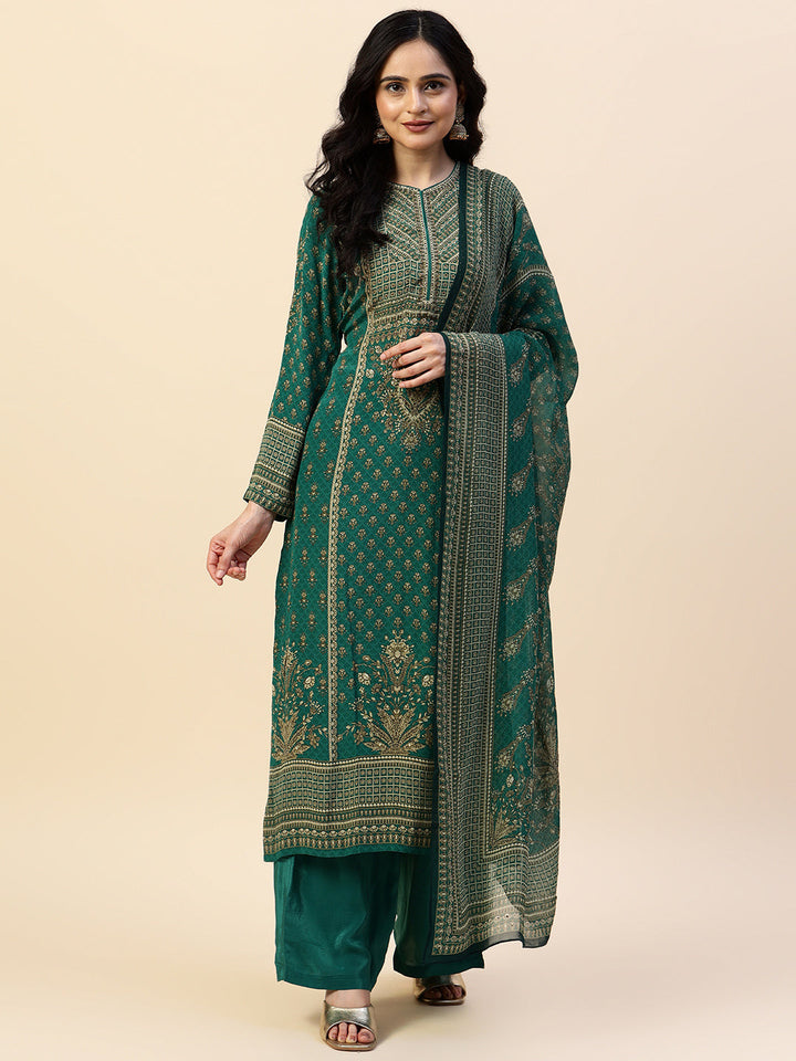 Digital Printed Crepe Kurta With Palazzo &amp; Dupatta