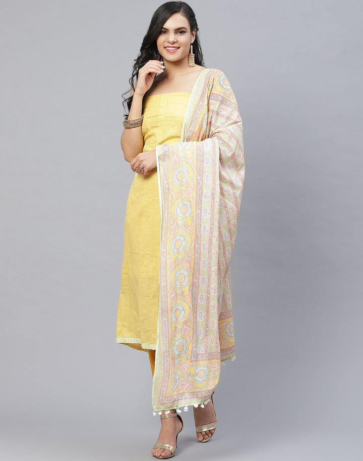 Cotton Embroidered Suit piece with printed dupatta