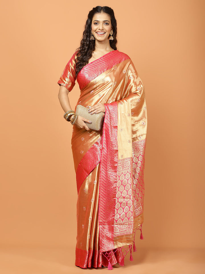 Plain Zari Border Banarasi Woven Saree