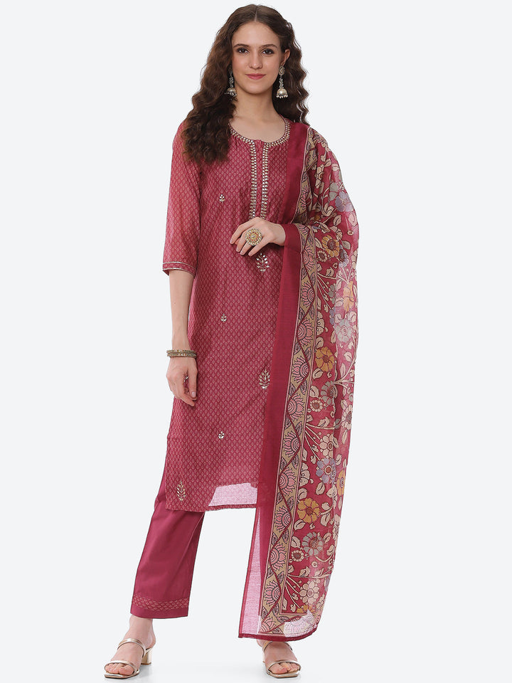 Gota Work Chanderi Kurta With Pant &amp; Dupatta