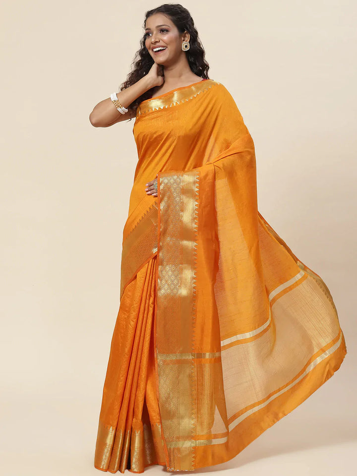 Plain Zari Border Handloom Woven Saree