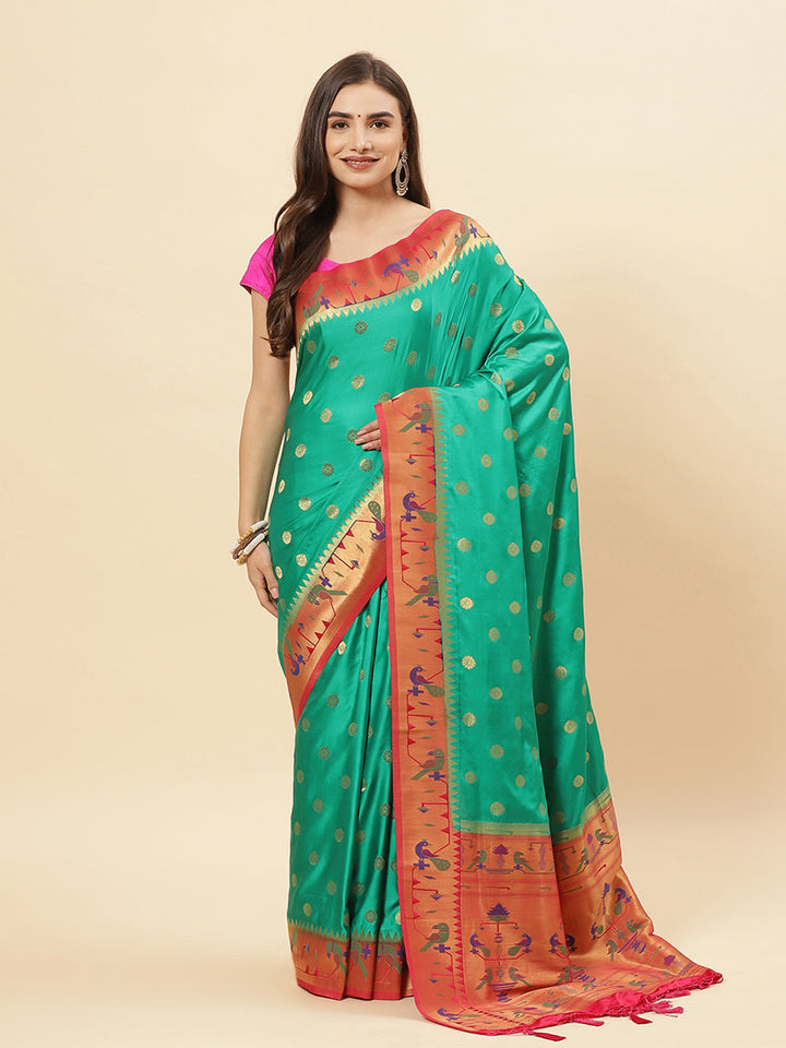 Paithani Silk Saree With Contrast Blouse