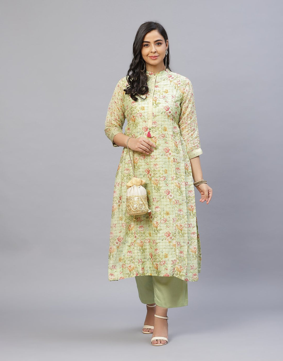 Chanderi Printed Kurti Pant Set