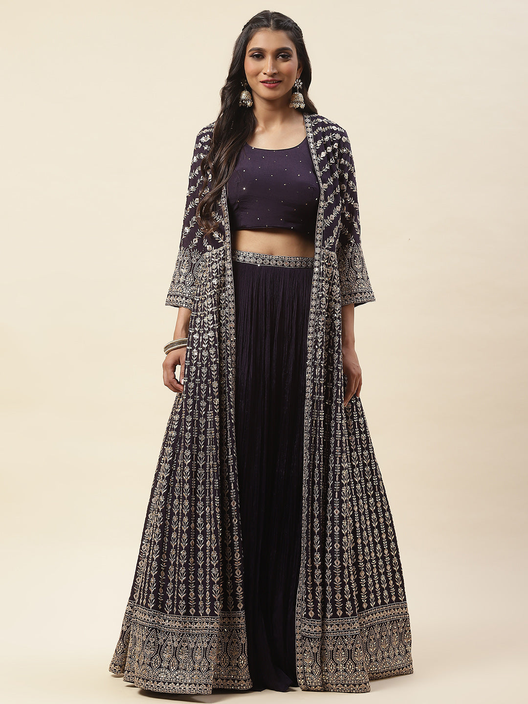 Embroidered Crepe Jacket Lehenga Choli