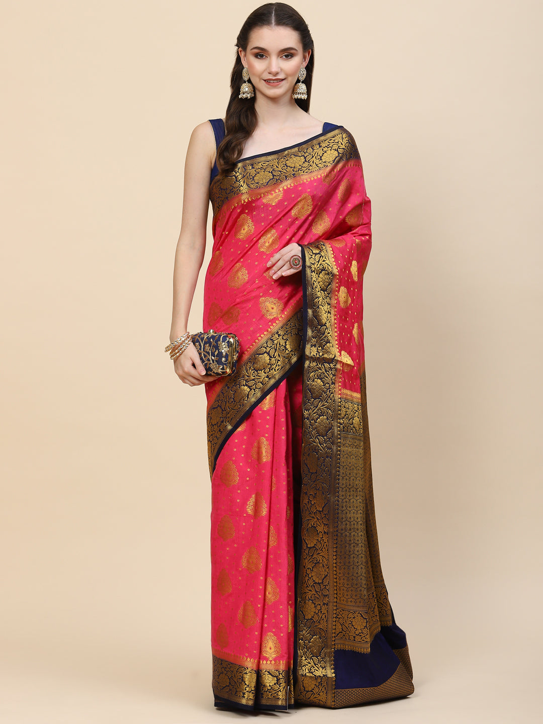 Zari Border Booti Handloom Woven Saree
