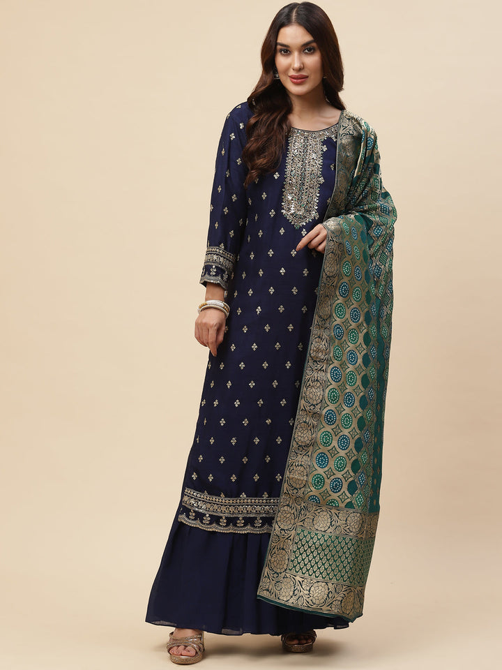 Zari Booti Handloom Kurta With Garara &amp; Dupatta