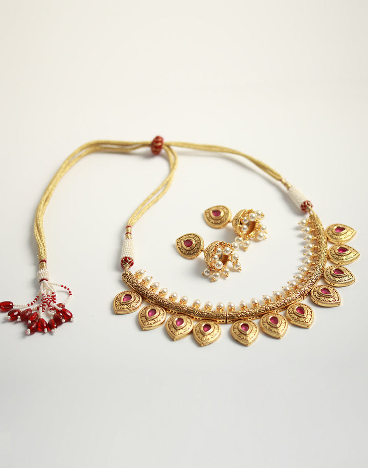 Colored Stone Necklace Set With Ear-Drop (Jhumki)