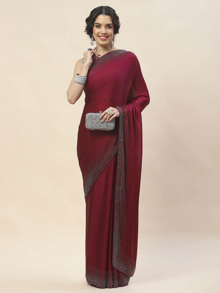 Stone Embroidered Chiffon Saree