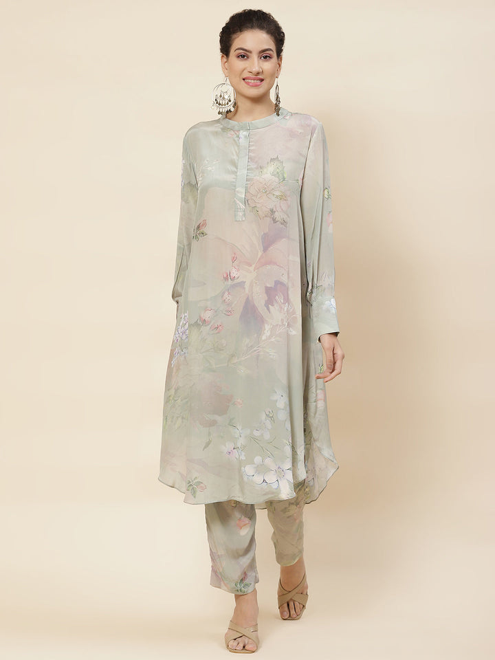 Printed Crepe Kurta With Pants