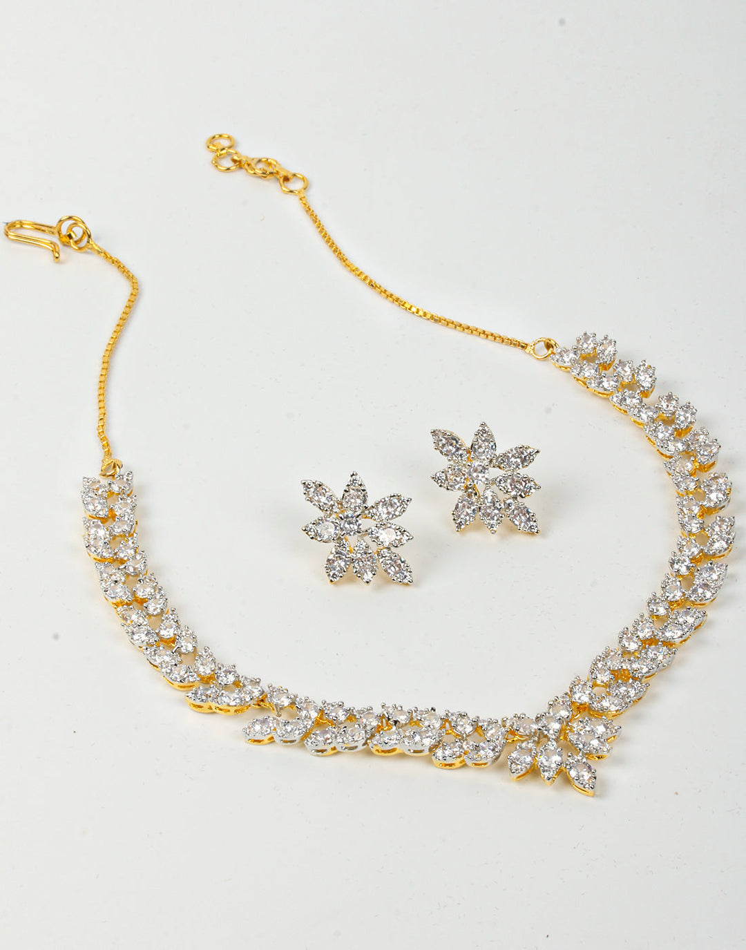 Golden And Diamond Stone Necklace Set With Earrings