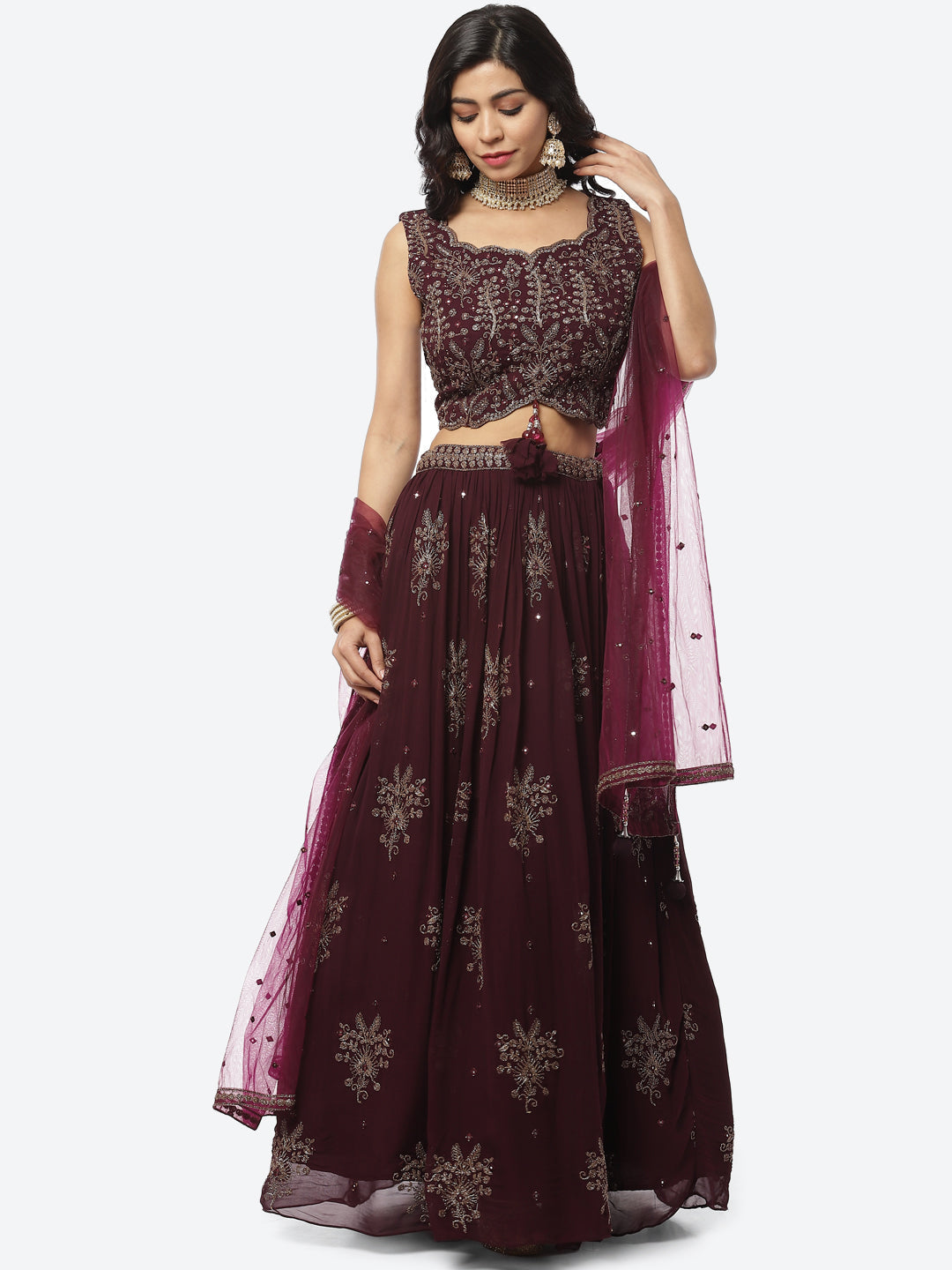 Georgette Lehenga Paired With Matching Crop Top