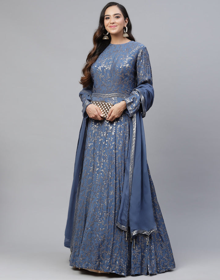 Embroidered Art Crepe Anarkali Salwar Kameez Stitched Suit With Georgette Dupatta