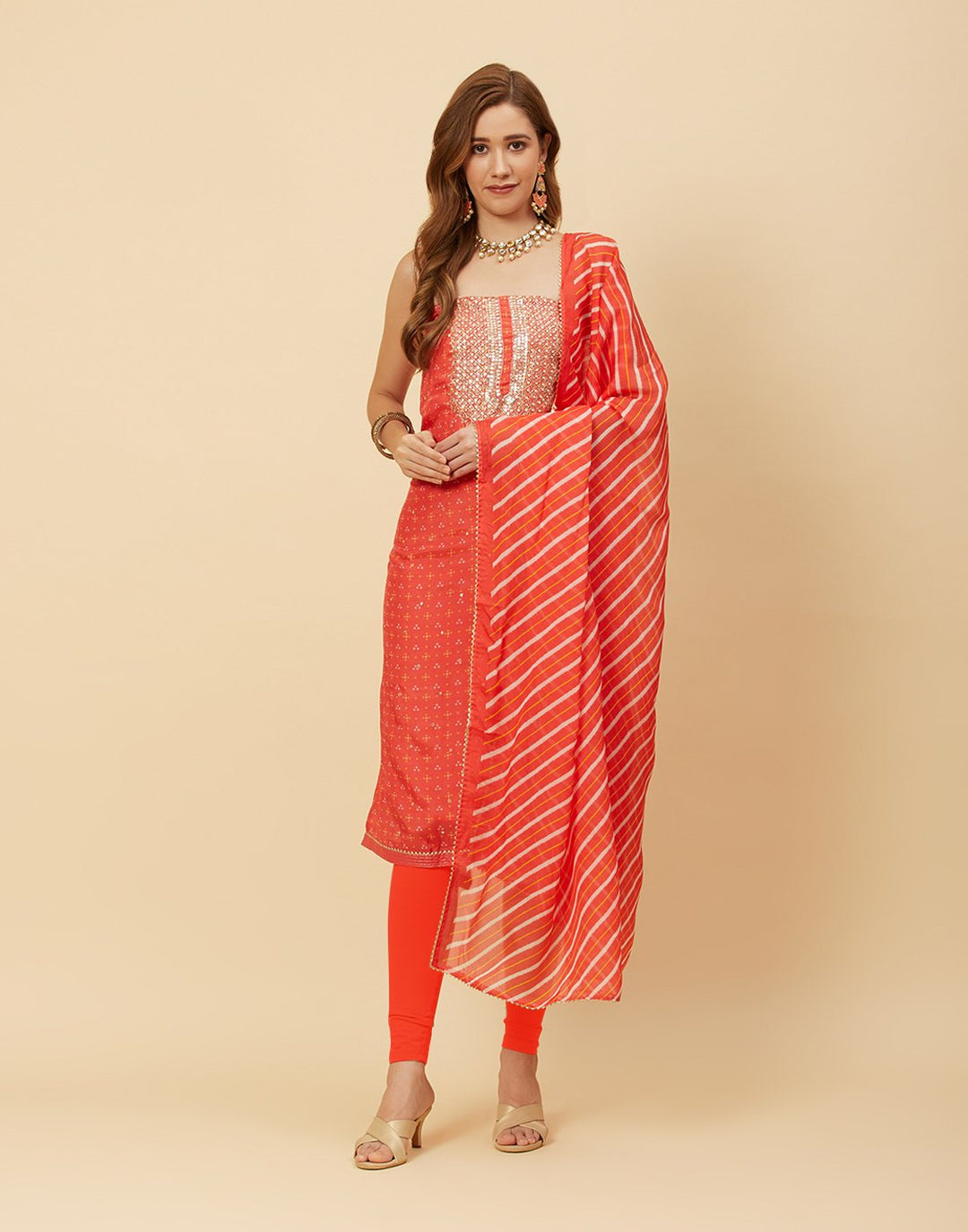 Embroidered Chanderi Suit Piece With Dupatta