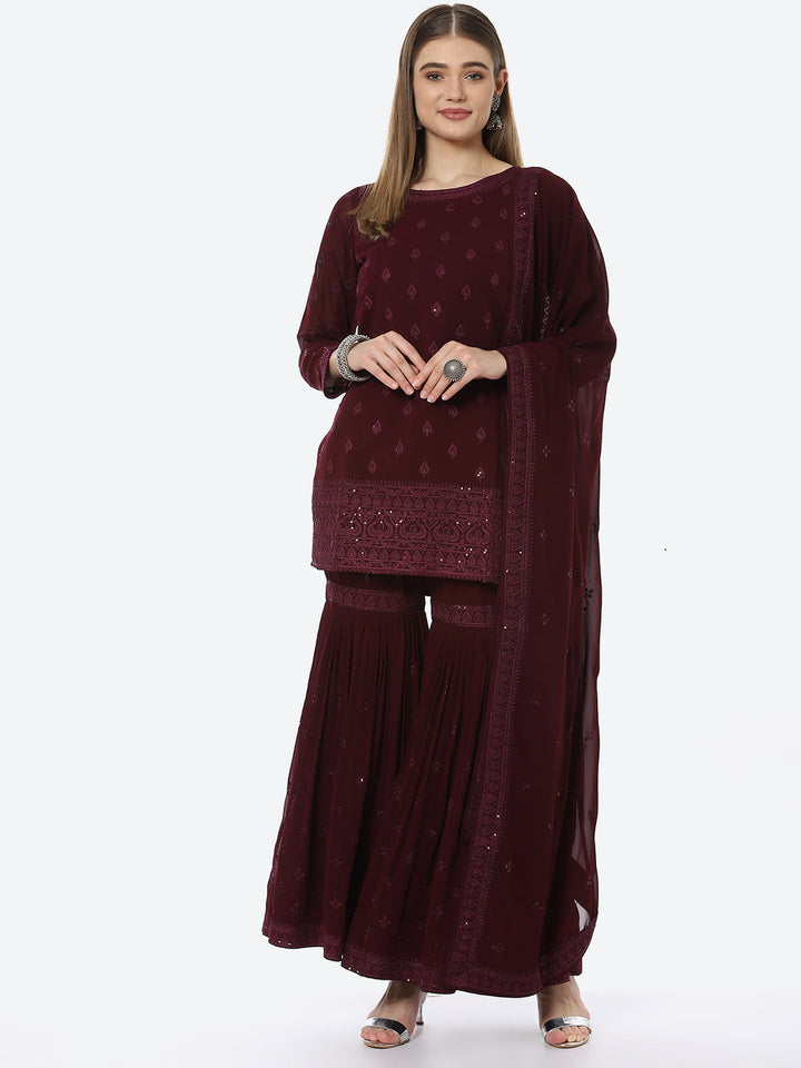 Resham Booti Georgette Kurta With Garara &amp; Georgette Dupatta