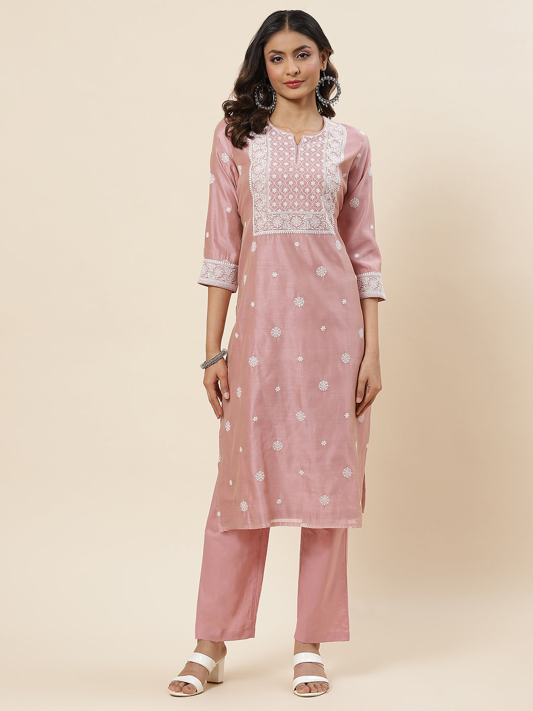 Embroidered Chanderi Kurta With Pants