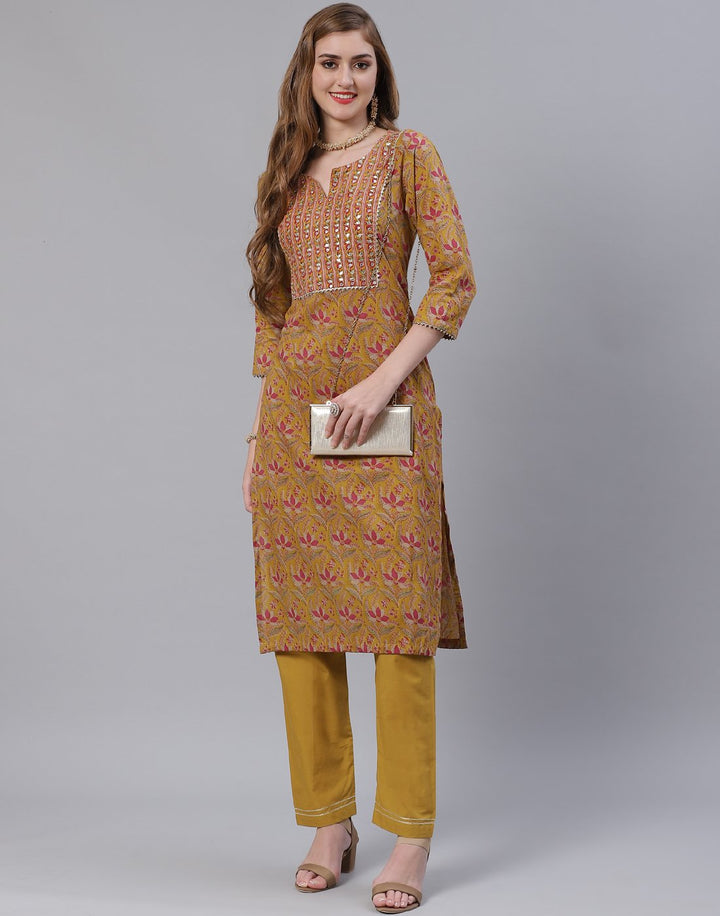 Printed Cotton Gota Trim Kurti Pant Set