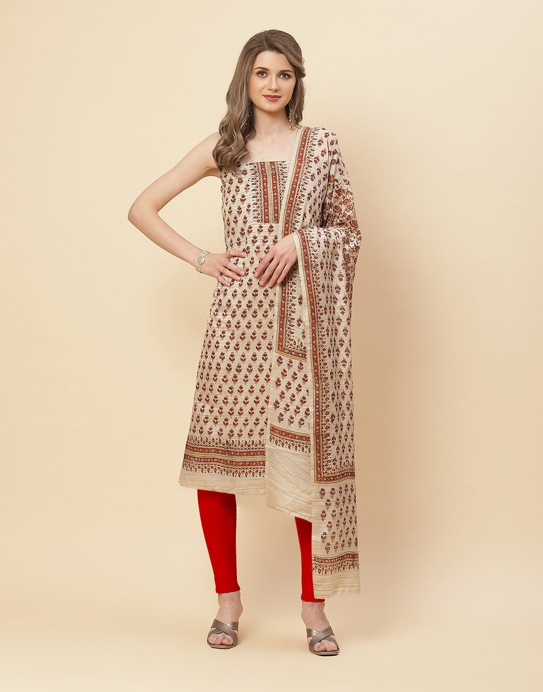 Printed Chanderi Suit Piece With Chanderi Printed Dupatta