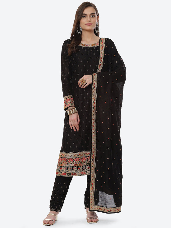 Zari Booti Art Handloom Kurta With Pant Art Silk Dupatta