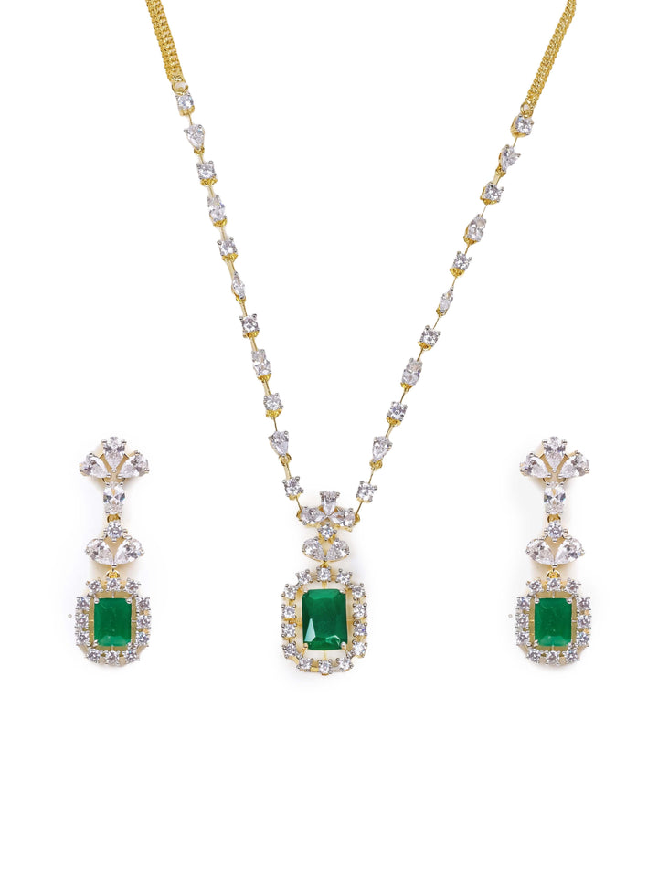 Golden AD Silver Pendant Set With Earrings