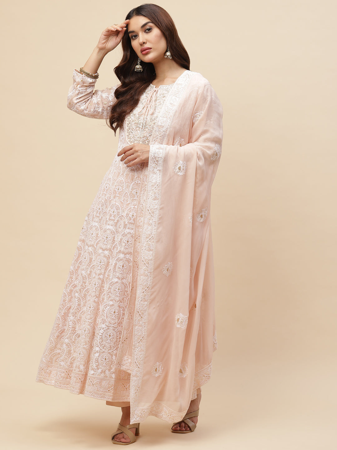 Resham Jaal Georgette Kurta With Pants &amp; Dupatta