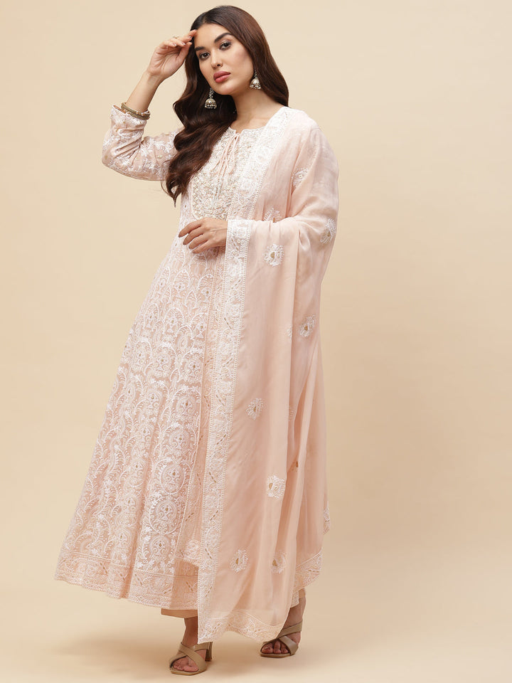 Resham Jaal Georgette Kurta With Pants &amp; Dupatta