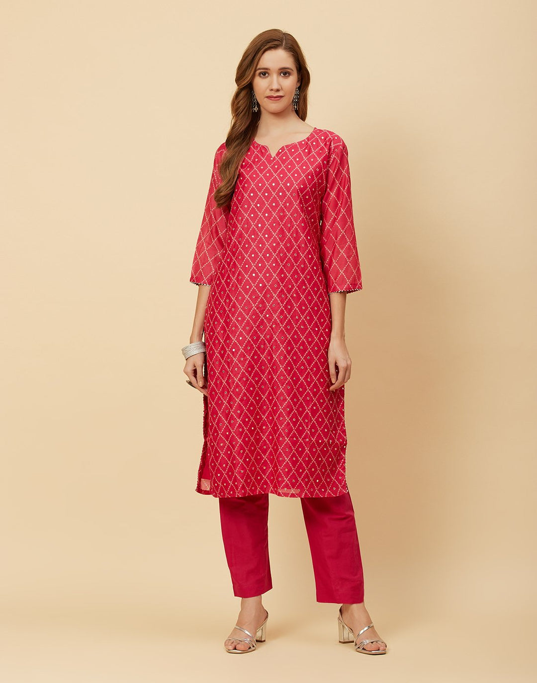 Embroidered Chanderi Kurti With Pant