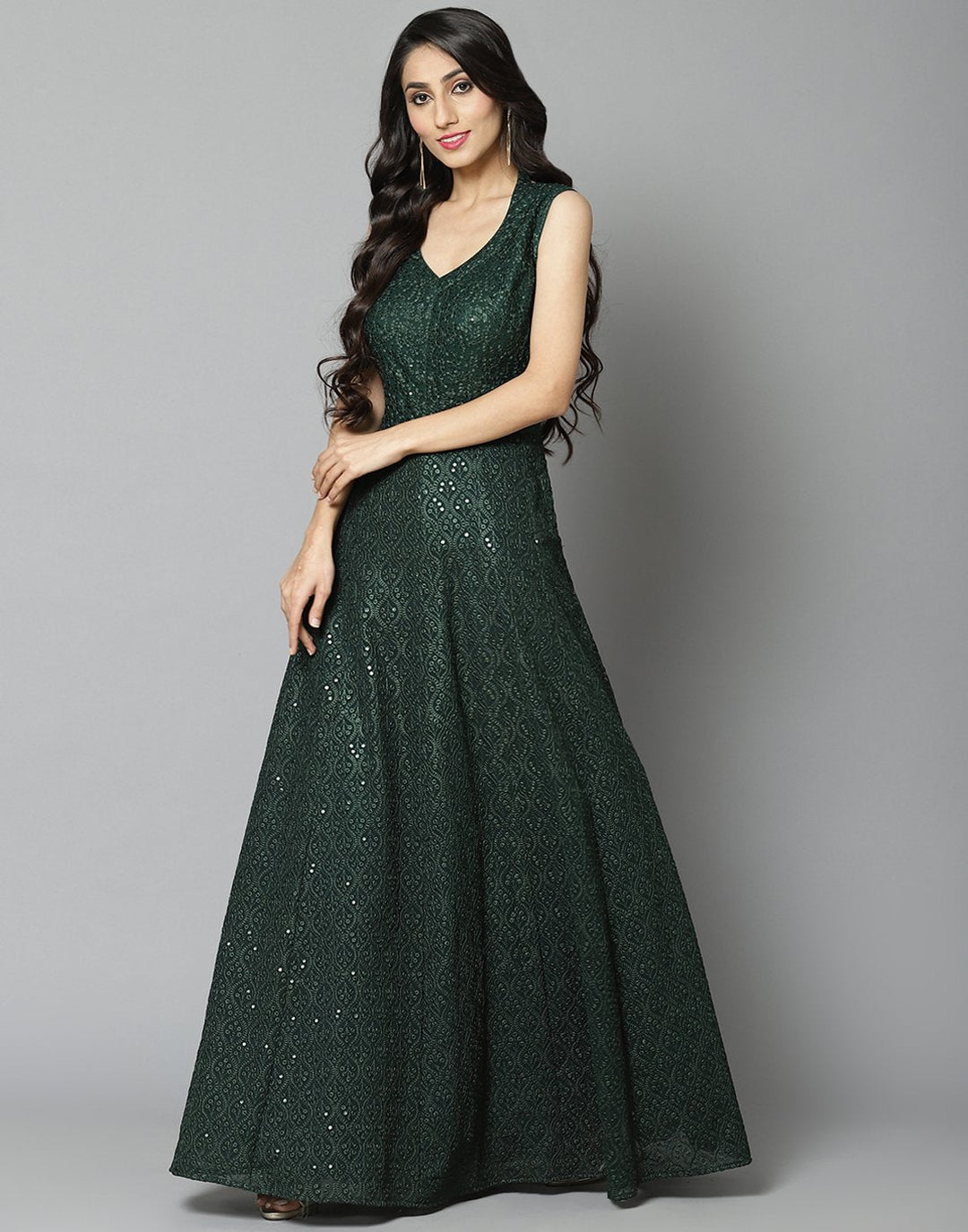 Green Georgette Long Dress