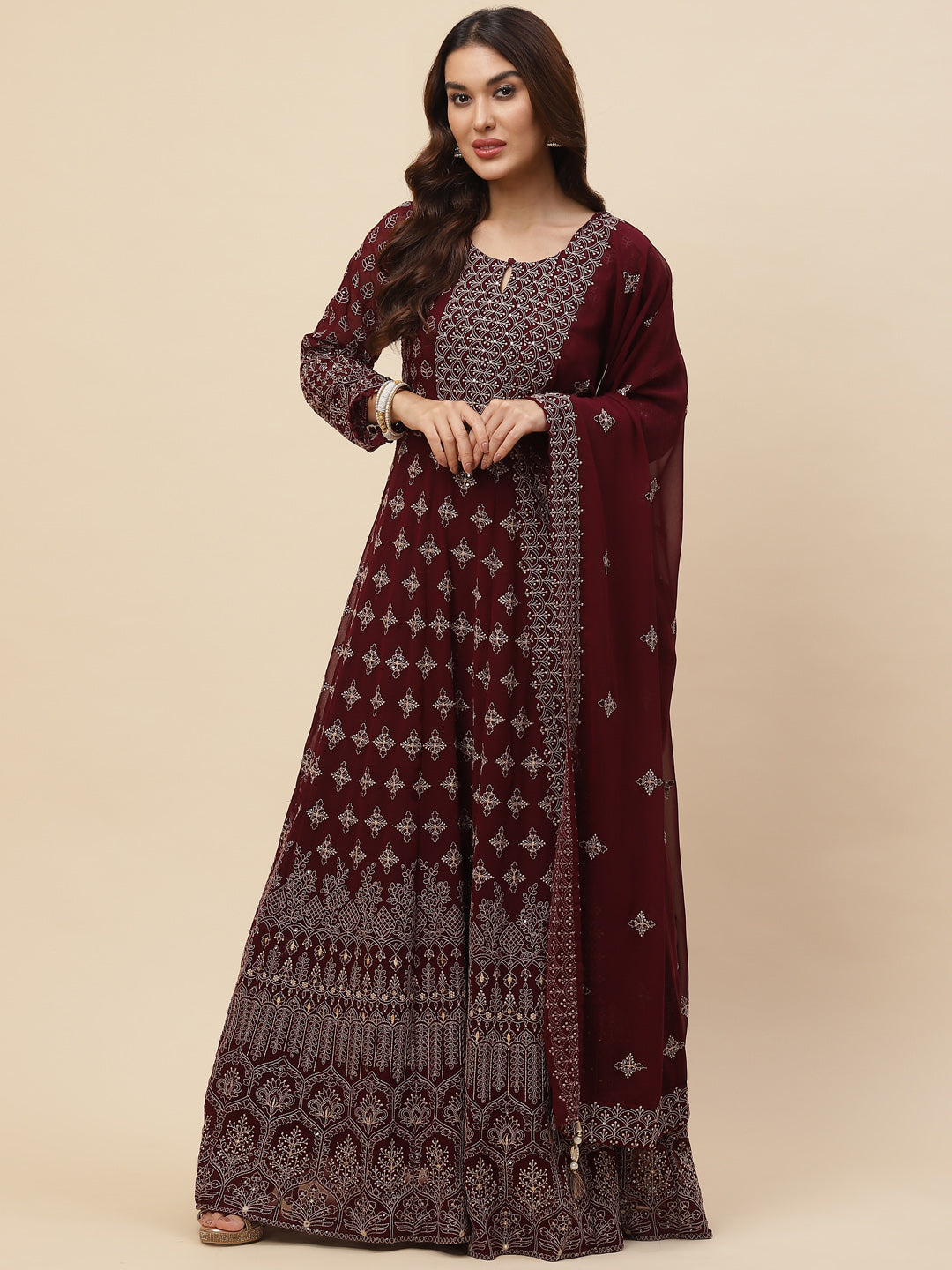 Resham Jaal Georgette Kurta With Churidar &amp; Dupatta