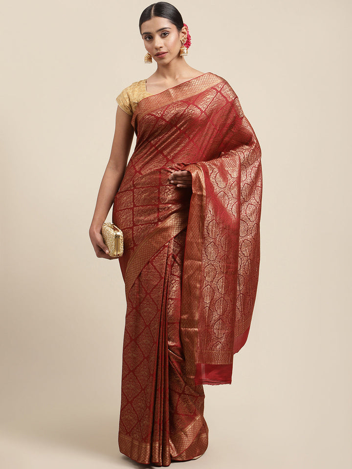 Antique Brocade Jaal Crepe Plain Saree
