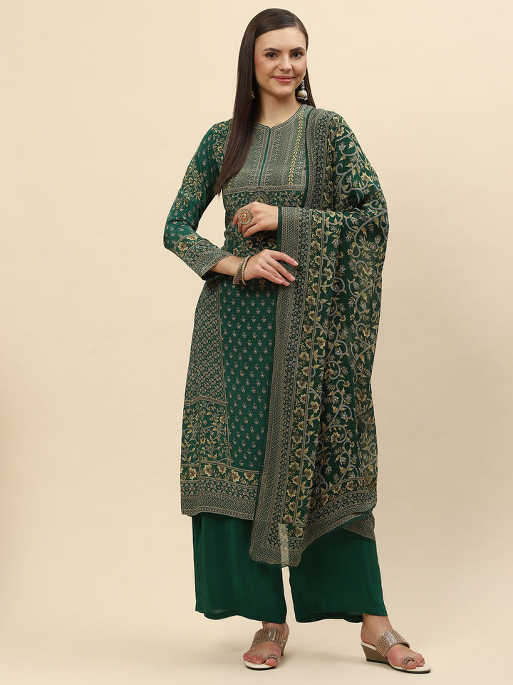 Floral Digital Printed Crepe Kurta With Palazzo &amp; Dupatta