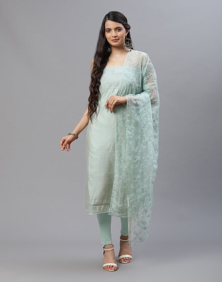 Embroidered Chanderi Suit Piece With Organza Dupatta