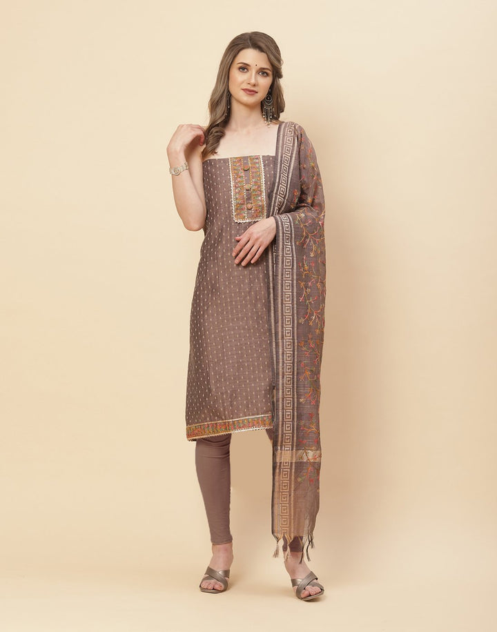 Embroidered Chanderi Suit Piece With Dupatta
