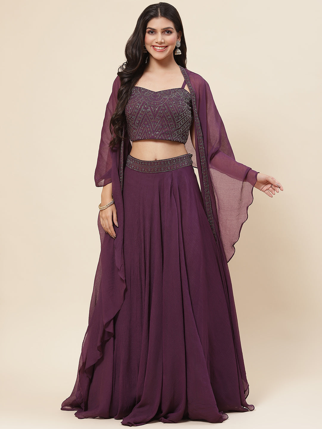 Swarovski Jaal Georgette Choli With Lehenga &amp; Cape Dupatta