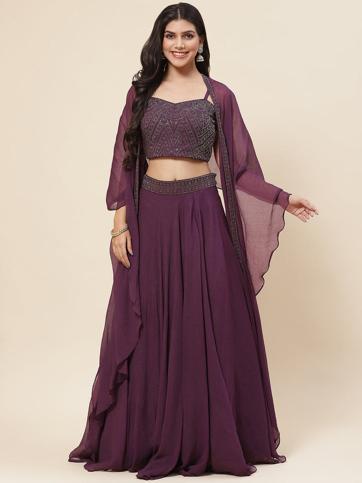 Swarovski Jaal Georgette Choli With Lehenga &amp; Cape Dupatta