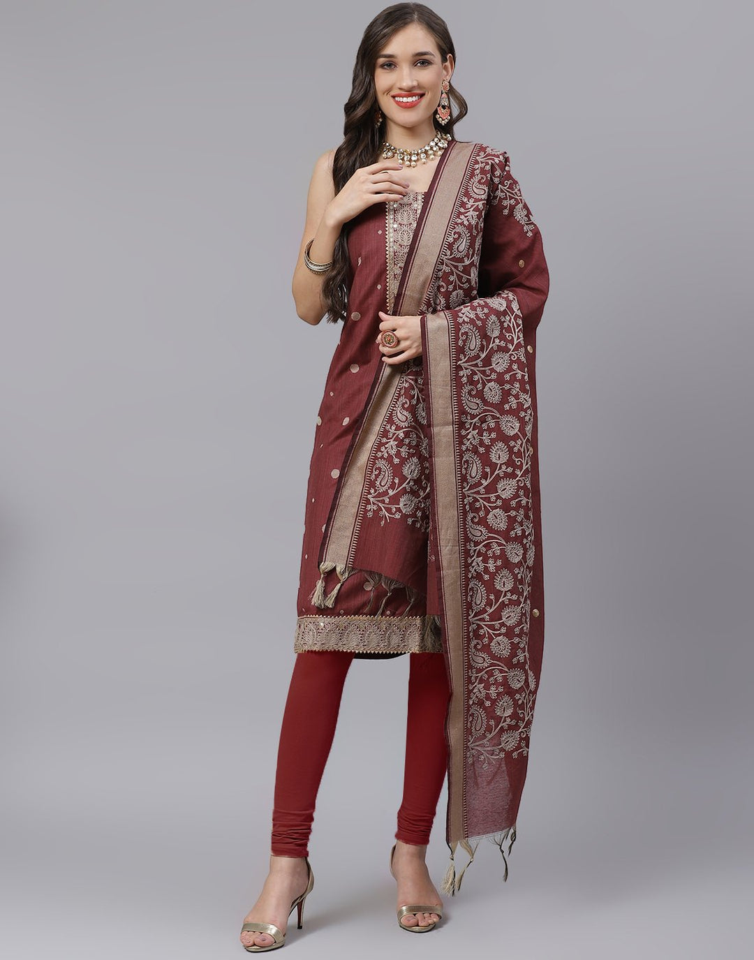Chanderi Embroidered Suit Piece with fancy dupatta