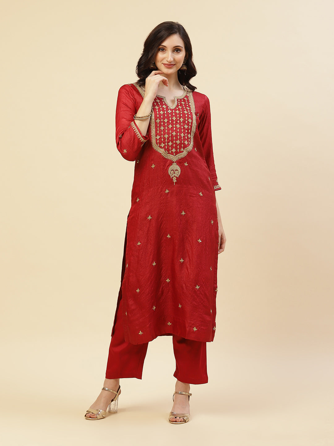 Embroidered Tussar Kurti With Pant