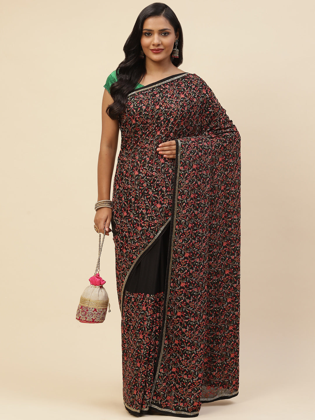 Resham Zaal Embroidered Crepe Saree