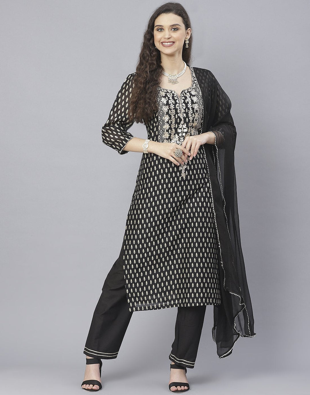 Black Cotton Chanderi Salwar Kameez