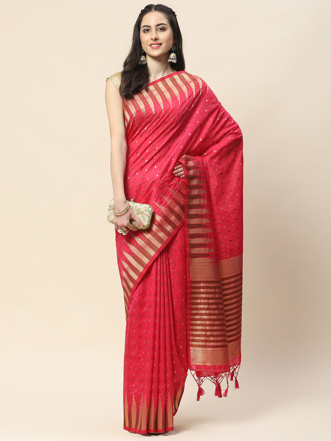 Zari Border Booti Woven Handloom Saree