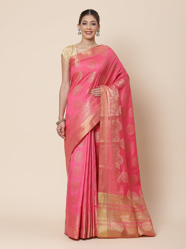 Zari Border Booti Art Handloom Woven Saree