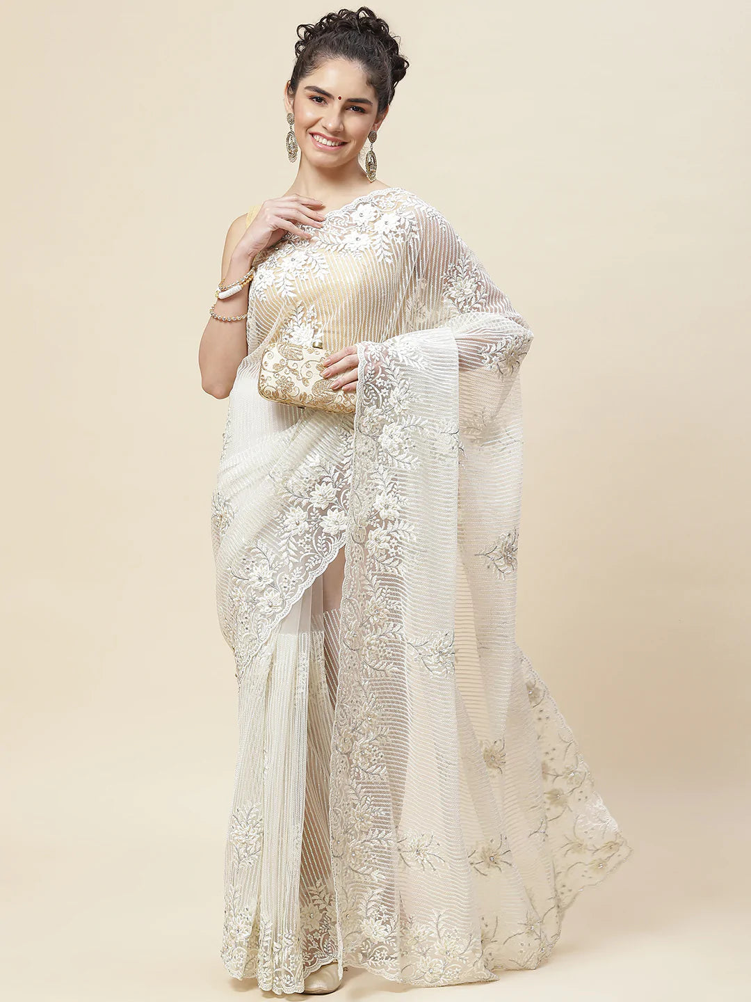 Swarovski Jaal Embroidered Net Saree