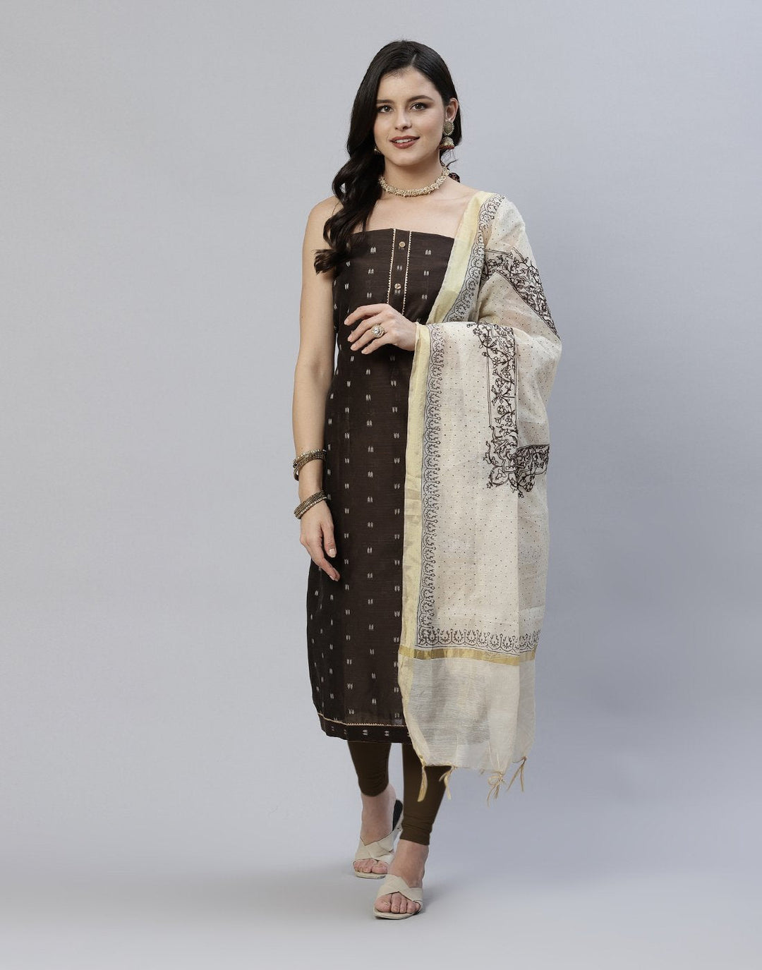 Printed Chanderi Suit Piece With Embroidered Dupatta