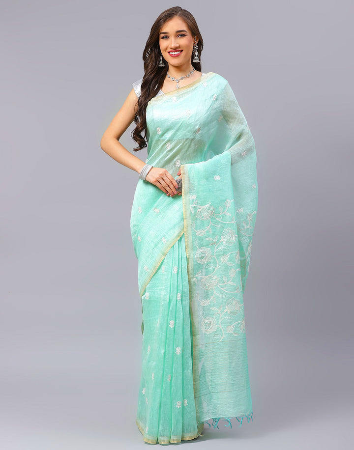 Cotton Linen Embroidery Saree
