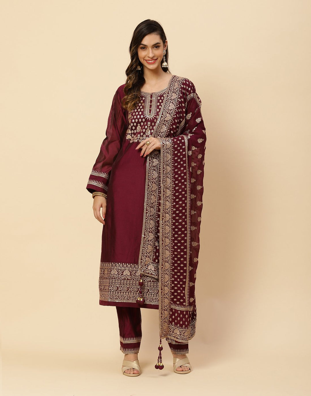 Embroidered Cotton Salwar Kameez Stitched Suit With Georgette Dupatta
