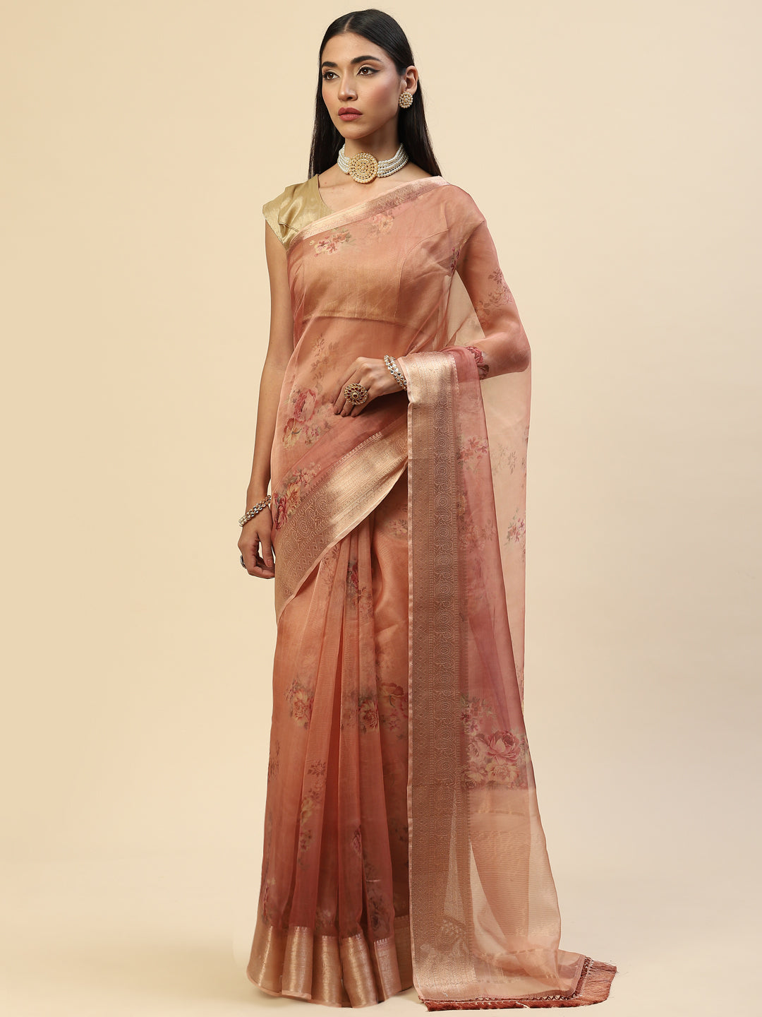Floral Digital Printed Organza Saree