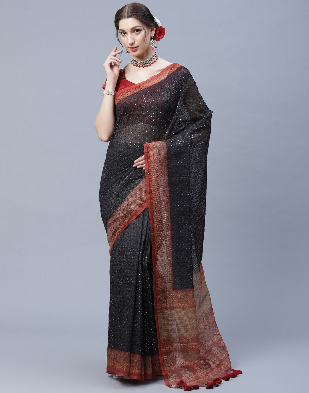 Cotton Printed Saree With Sequence Work