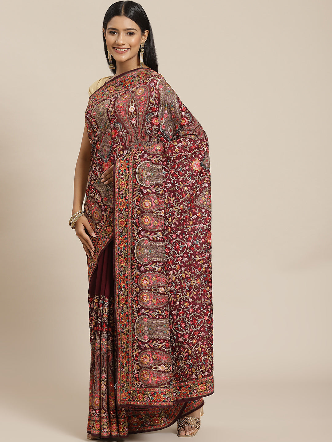 Resham Jaal Crepe Embroidered Saree